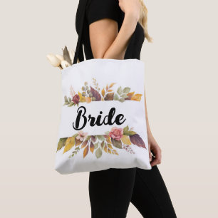 Tote Bag Bride Bourgogne Floral Texte Mariage de automne Sa