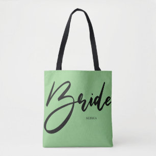 Tote Bag Bride Chic Mint Green Calligraphie personnalisée