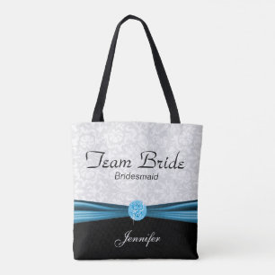 Tote Bag Bride d'équipe blanche Damask et bleue