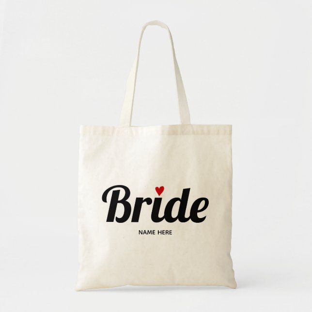 Tote Bag Bride hardie typographie rouge coeur mariage (Devant)