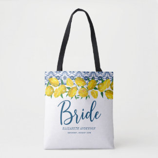 Tote Bag Bride Italien Carrelage bleu Citron Boho Mariage