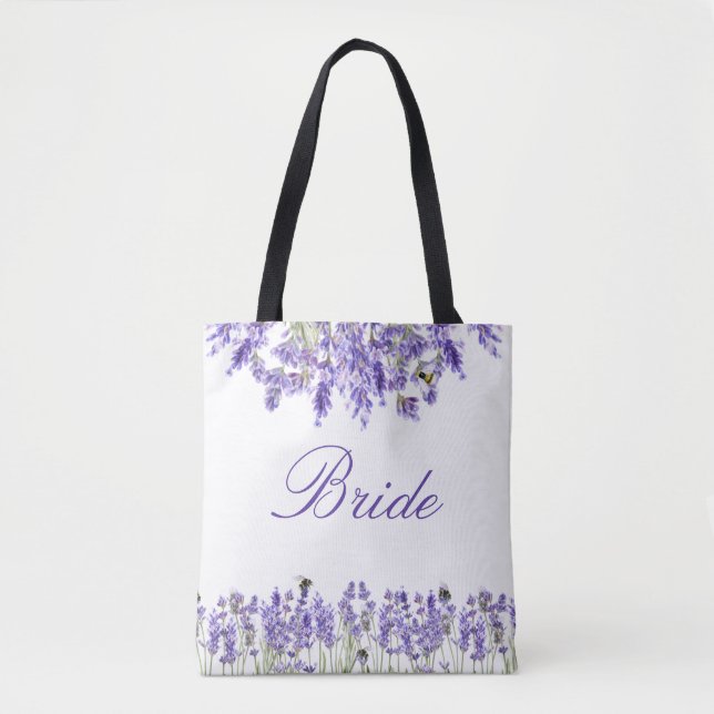 Tote Bag Bride lavande florale violet script (Devant)