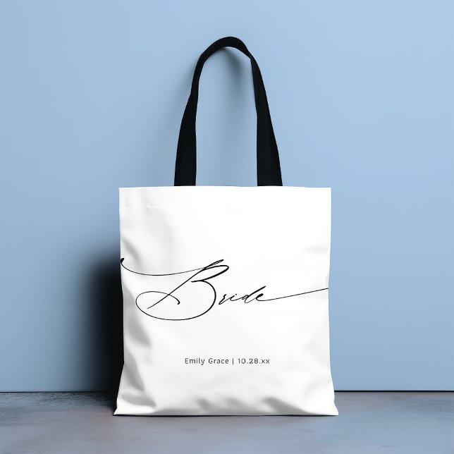 Tote Bag Bride Modern Elegant Script Mariage Nom personnali (Créateur téléchargé)