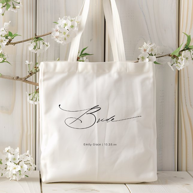 Tote Bag Bride Modern Elegant Script Mariage Nom personnali (Créateur téléchargé)