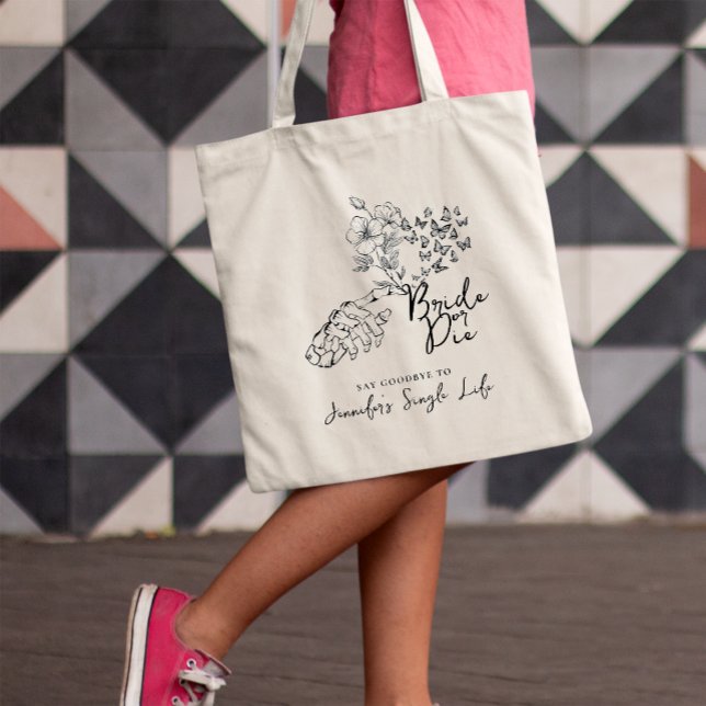 Tote Bag Bride or Die Floral Heart Bachelorette Party (Créateur téléchargé)