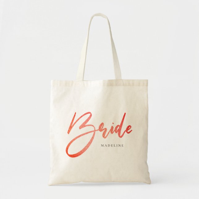 Tote Bag Bride Pêche rose Faux Parties scintillant Mariage  (Devant)