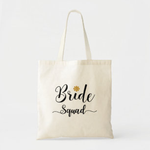 Tote Bag Bride Squad Black Texte Or-Flower-Moderne