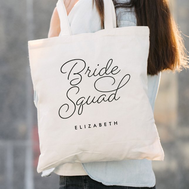 Tote Bag Bride Squad Bridesmaid Mariage de la calligraphie (Créateur téléchargé)