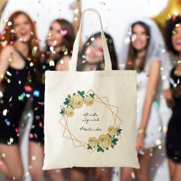 Tote Bag Bride Squad Jaune Floral Elégant Parties scintilla