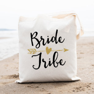 Tote Bag "Bride Tribe" Bridesmaid noir et or