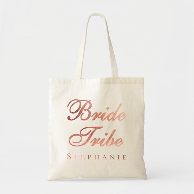Tote Bag Bride Tribe Rose Gold Calligraphy Bridesmaid Nom (Devant)