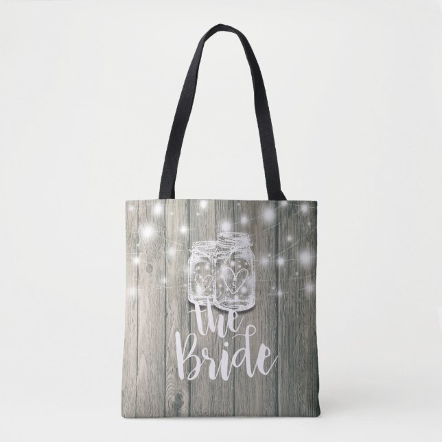 Tote Bag Brides mariages Bois rustique Mason Jar Lumières (Devant)