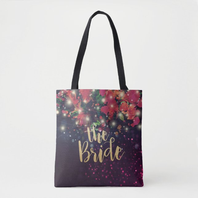 Tote Bag Brides mariages Bourgogne Rouge Floral Lumières (Devant)