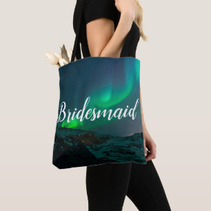 Tote Bag Bridesmaid Aurora Lumières Script Mariage élégant