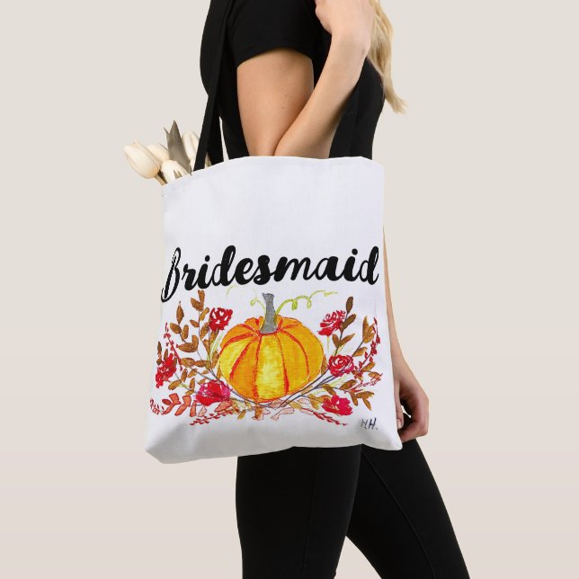 Tote Bag Bridesmaid Autumn Citrouille Floral Mariage de aut (De près)
