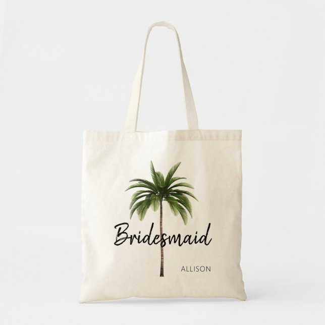 Tote Bag Bridesmaid Beach Wedding Palm Tree Personnalisé (Devant)
