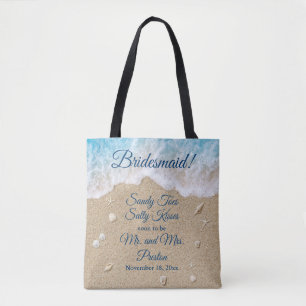 Tote Bag Bridesmaid Blue Beach Waves Sandy Toes