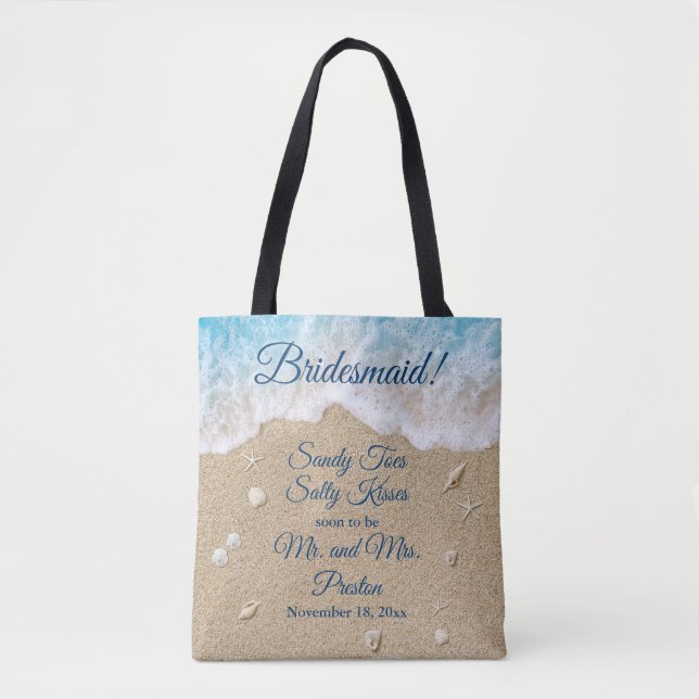 Tote Bag Bridesmaid Blue Beach Waves Sandy Toes (Devant)