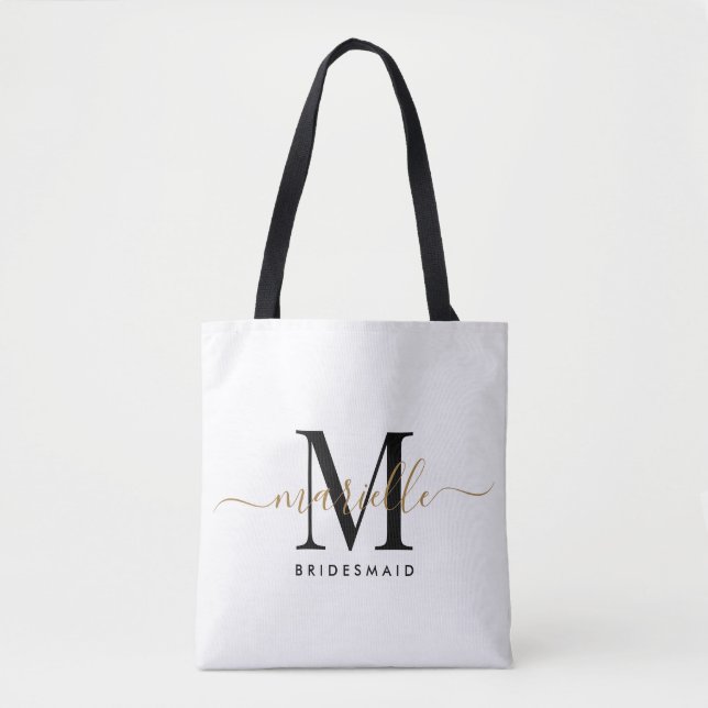 Tote Bag Bridesmaid Cadeau Or Monogramme Blanc (Devant)