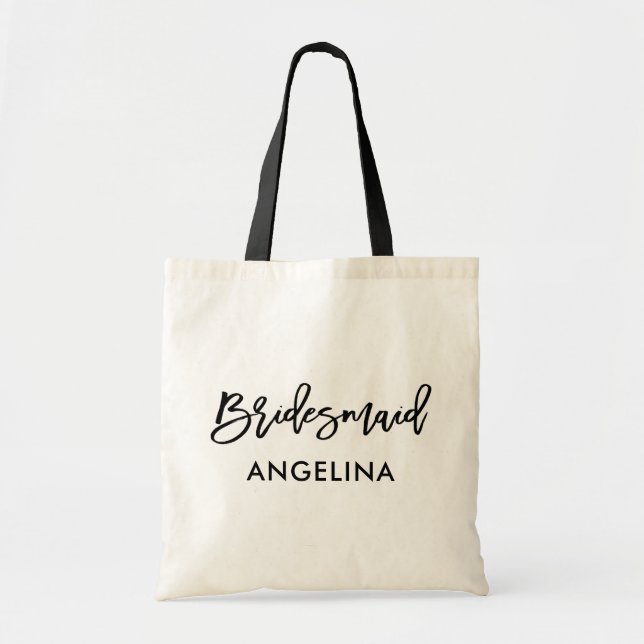 Tote Bag Bridesmaid de script moderne à la mode (Devant)
