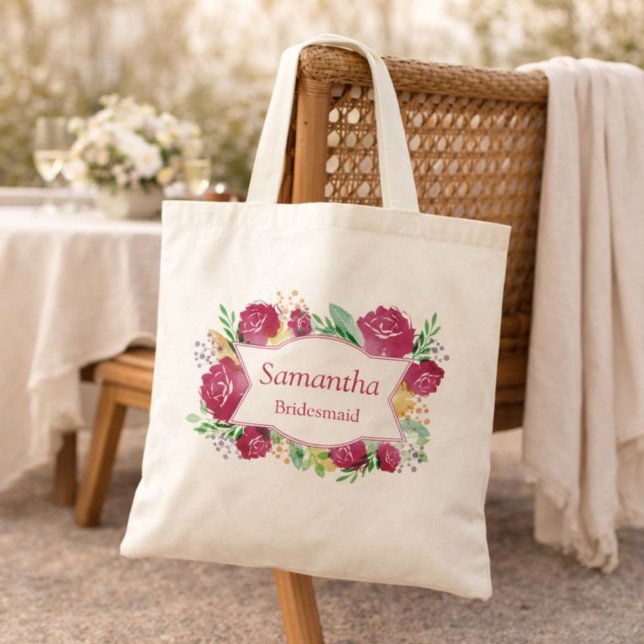 Tote Bag Bridesmaid Floral Bourgogne (Créateur téléchargé)