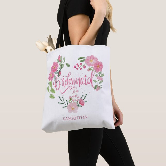 Tote Bag Bridesmaid Floral Personalized Name (De près)
