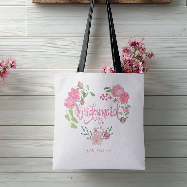 Tote Bag Bridesmaid Floral Personalized Name (Personalized Bridesmaid Tote Bag)