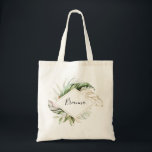 Tote Bag Bridesmaid géométrique Gold Tropical Greenery<br><div class="desc">Ce sac fourre-tout de femme de chambre vert tropicale et d'or géométrique est le cadeau mariage idéal pour présenter vos demoiselles d'honneur et votre femme d'honneur pour un mariage de destination. Le design est composé d'or aquarelle peint à la main et de feuilles de palmiers verts et de bananes aux...</div>