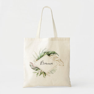 Tote Bag Bridesmaid géométrique Gold Tropical Greenery