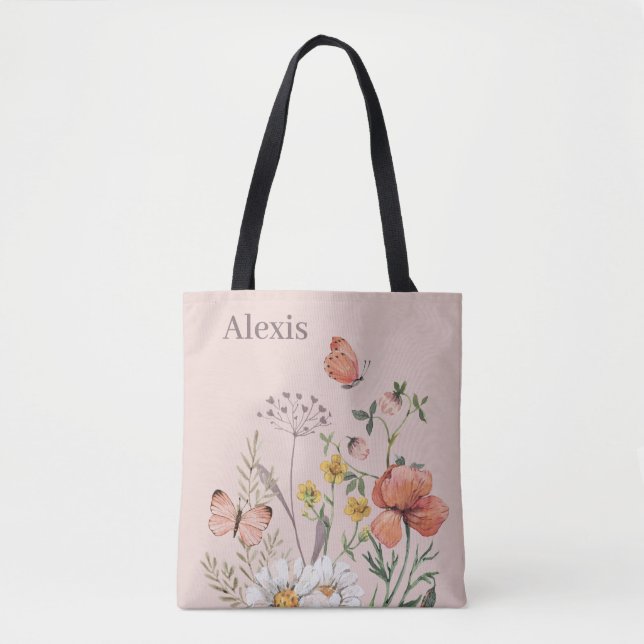 Tote Bag Bridesmaid GIft Élégant rose rose floral (Devant)