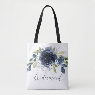 Tote Bag Bridesmaid Gift Party Navy Blue Silver