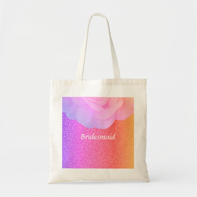 Tote Bag Bridesmaid Glittery Rose Rose Or Mariage Floral (Devant)