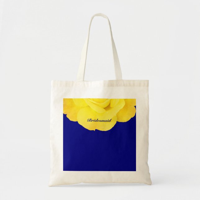 Tote Bag Bridesmaid Golden Jellow Navy Blue Floral Mariage (Devant)
