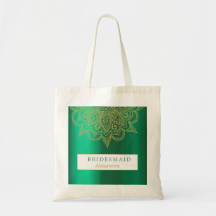Tote Bag Bridesmaid Indian Style Green Gold Chic