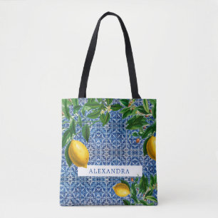 Tote Bag Bridesmaid Lemons Blue Carreaux personnels