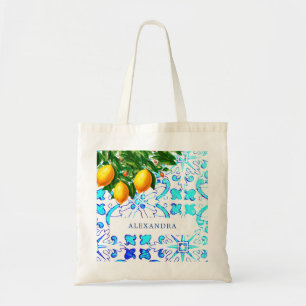 Tote Bag Bridesmaid Lemons Blue Carreaux personnels