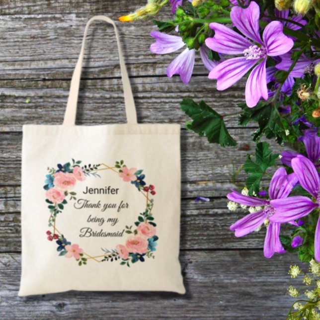 Tote Bag bridesmaid merci floral wreath chic mariage (Créateur téléchargé)