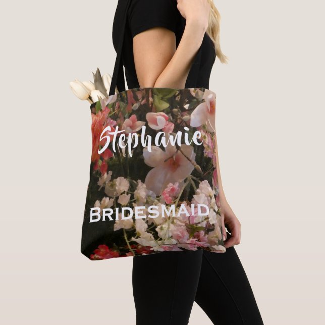 Tote Bag Bridesmaid Nom personnalisé Beaucoup de fleurs Flo (De près)