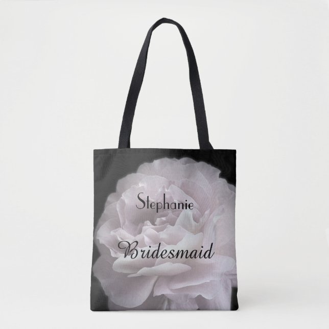 Tote Bag Bridesmaid Nom personnalisé Rose rose pâle Floral (Devant)