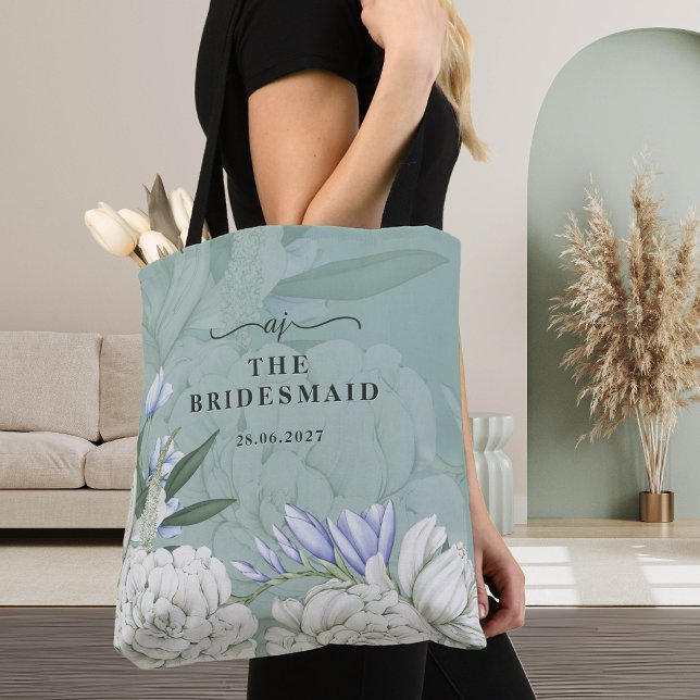 Tote Bag Bridesmaid Peony | Sage Green & White (Créateur téléchargé)