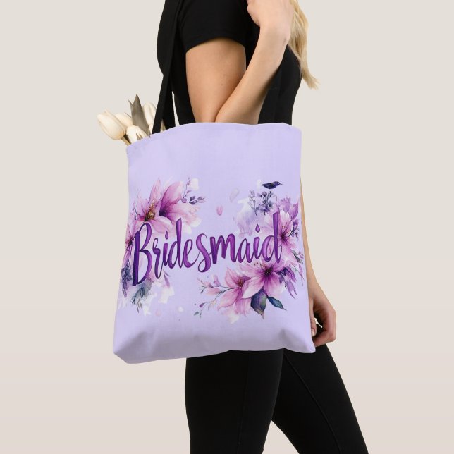Tote Bag Bridesmaid Pink Lavender Floral (De près)