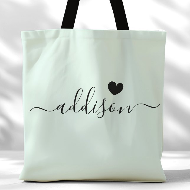 Tote Bag Bridesmaid Script moderne Coeur Pale Mint (Créateur téléchargé)
