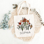 Tote Bag Bridesmaid Wedding<br><div class="desc">Sacs fourre-tout personnalisés avec nom Fleur sauvage rustique</div>