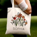 Tote Bag Bridesmaid Wedding<br><div class="desc">Sacs fourre-tout personnalisés avec nom Fleur sauvage rustique</div>