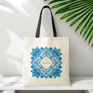 Tote Bag Bridesmaitres cadeaux aqua bleu talavera monogramm