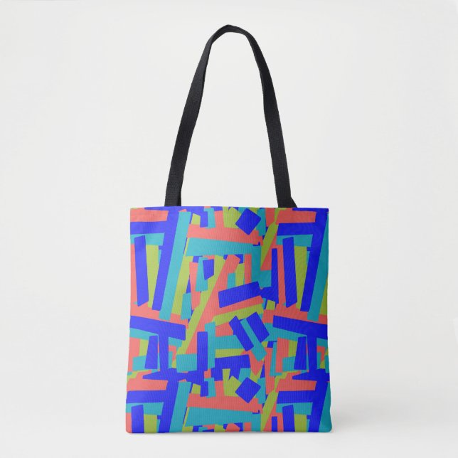 Tote Bag Bright Bold Blue Green Coral Abstract Patches (Devant)