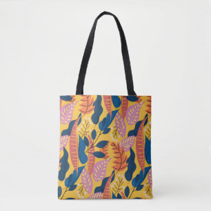 Tote Bag Bright colorful pattern with tropical leaves,berri