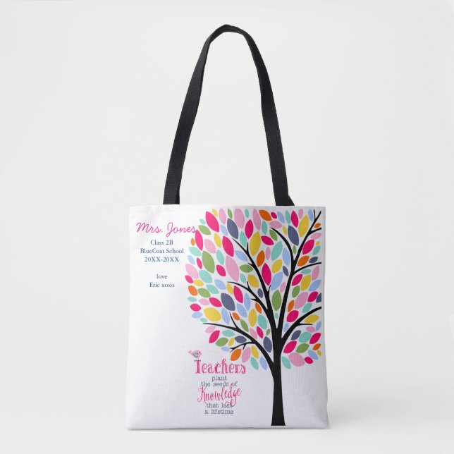 Tote Bag Bright colourful apple Teacher tree thank you (Devant)