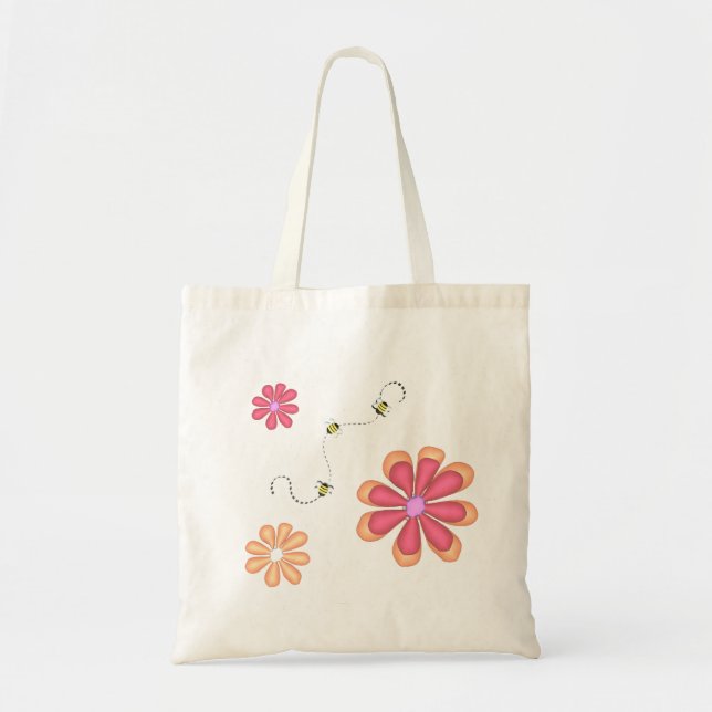 Tote Bag Bright Flowers and Bumble Bees (Devant)