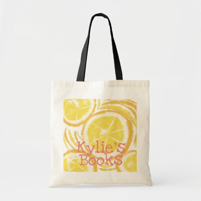 Tote Bag Bright Lemon Slices Bibliothèque Abstraite Livres (Devant)